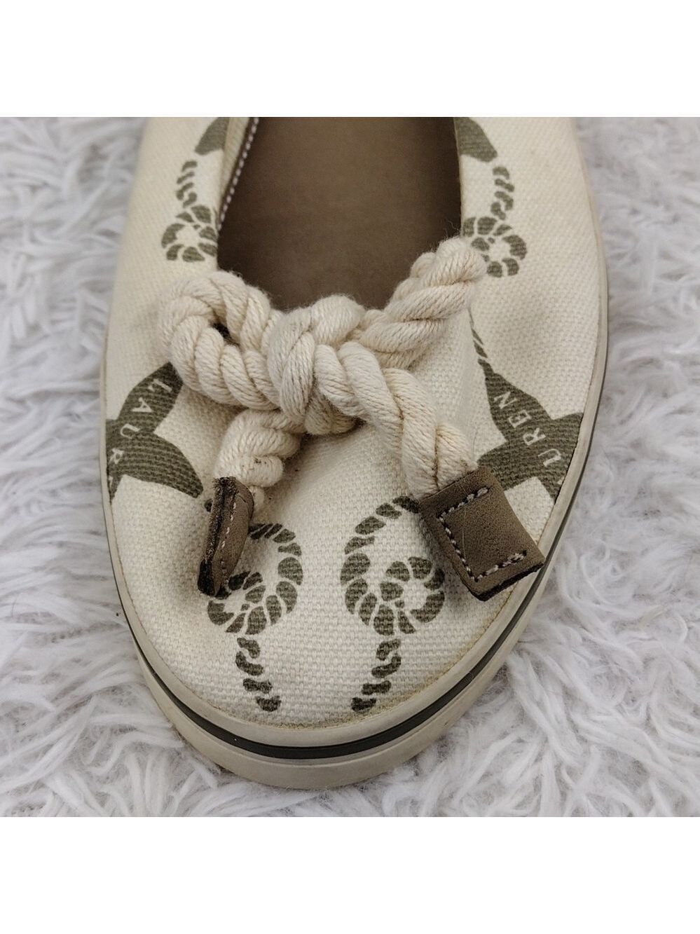 LAUREN Ralph Lauren Emilia Cream Canvas Nautical Slip On Flats 802077018 - Picture 10 of 14